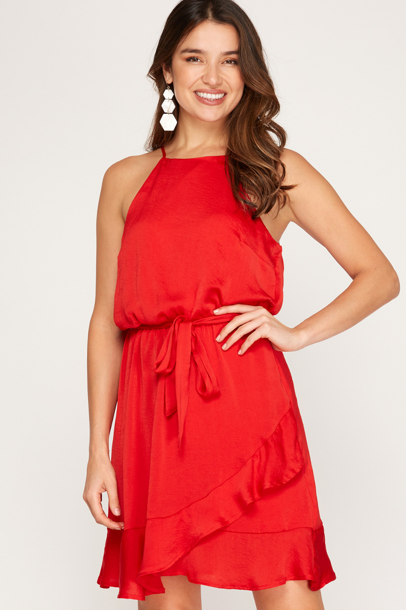 Red Satin Ruffle Mini Dress | Bella Lucca Boutique