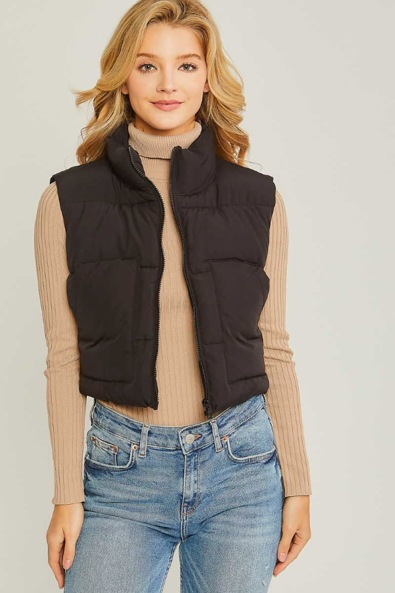 Black Cropped Puffer Vest | Bella Lucca Boutique