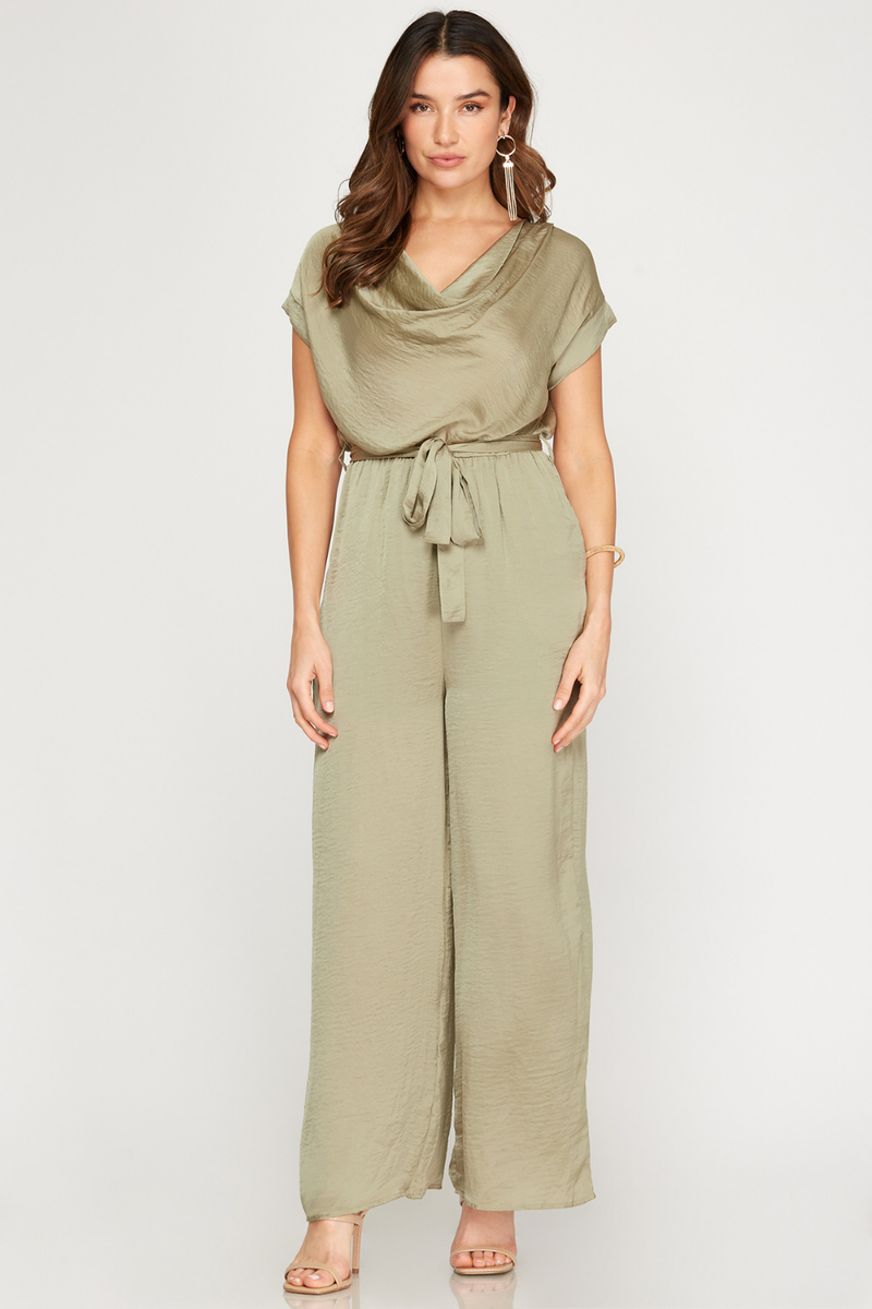 SATIN CRINKLE JUMPSUIT | SAGE