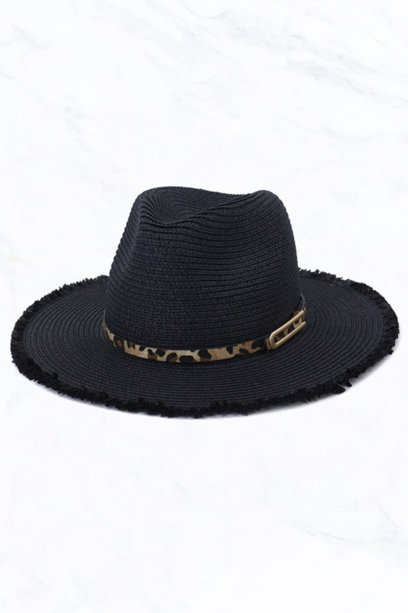 Straw Fringe Sun Fedora Hat Leopard Buckle | Bella Lucca Boutique