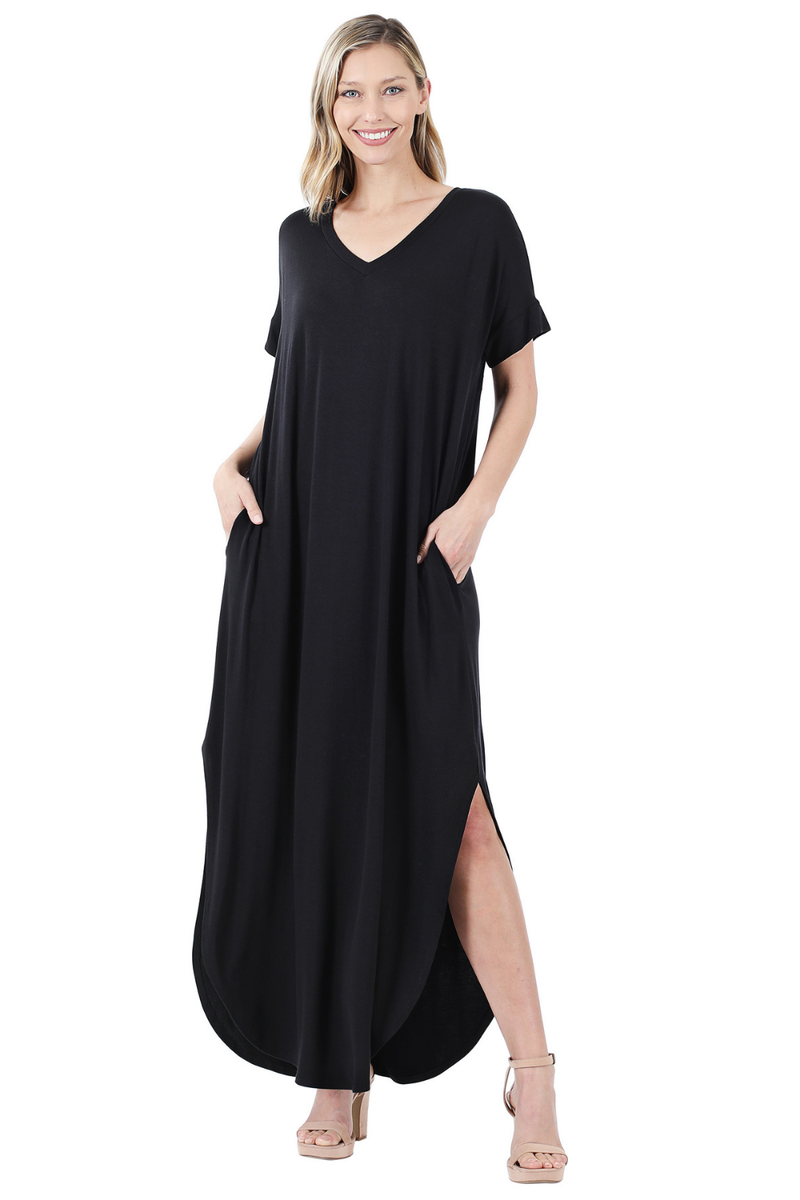VICOSE V-NECK MAXI DRESS | BLACK
