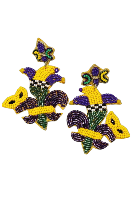 Mardi Gras Fleur De Lis Seed Bead Earrings | Bella Lucca Boutique
