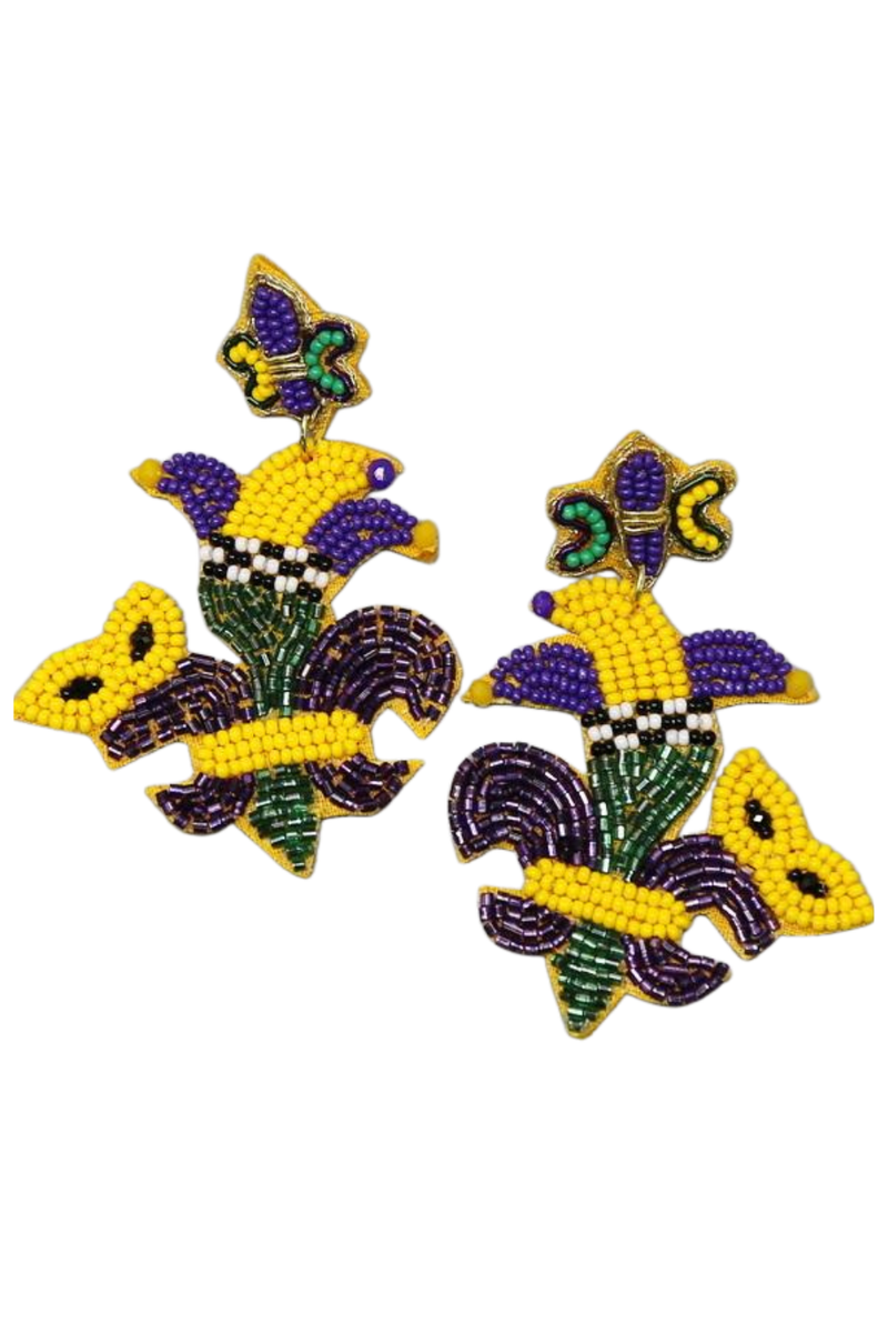 Mardi Gras Fleur De Lis Seed Bead Earrings | Bella Lucca Boutique