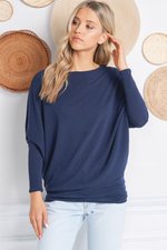 Navy Blue Long Sleeve Hacci Cocoon Knit Tunic | Bella Lucca Boutique