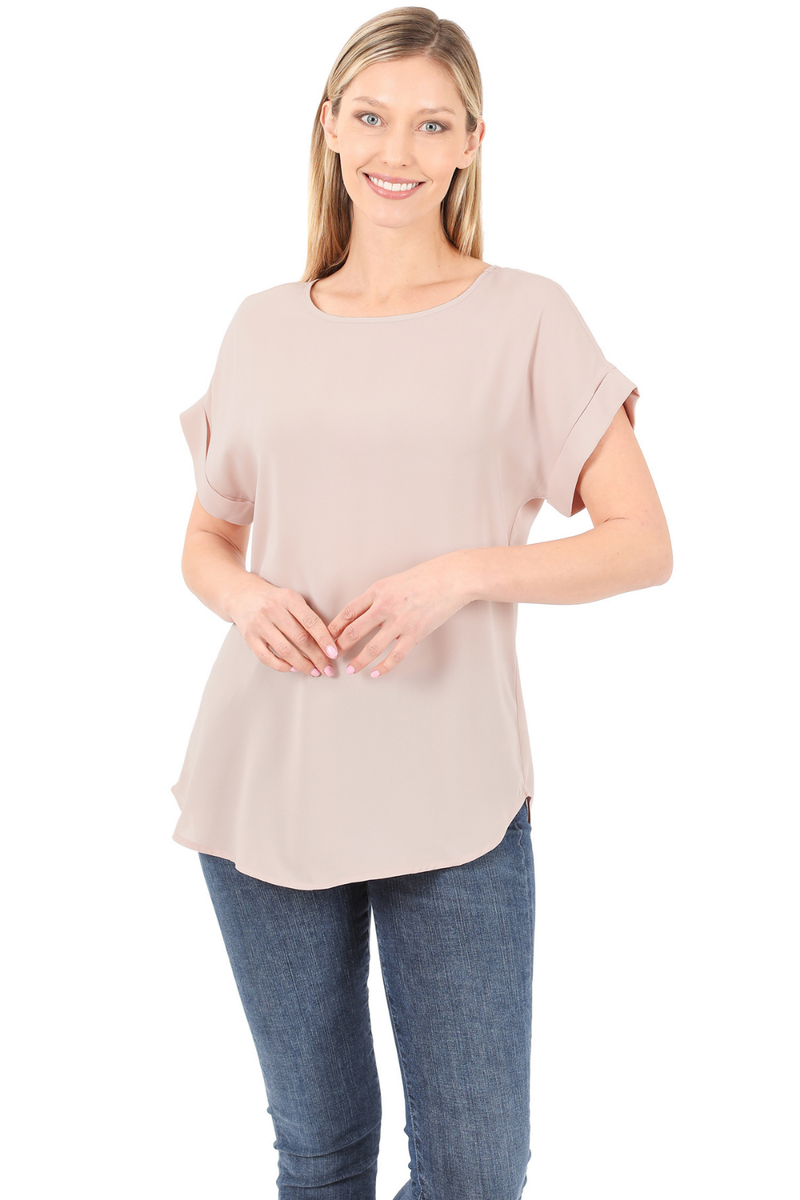 WOVEN BOAT NECK BLOUSE | DUSTY BLUSH