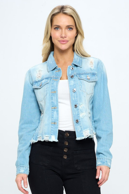Distressed Cropped Denim Jean Jacket | Bella Lucca Boutique
