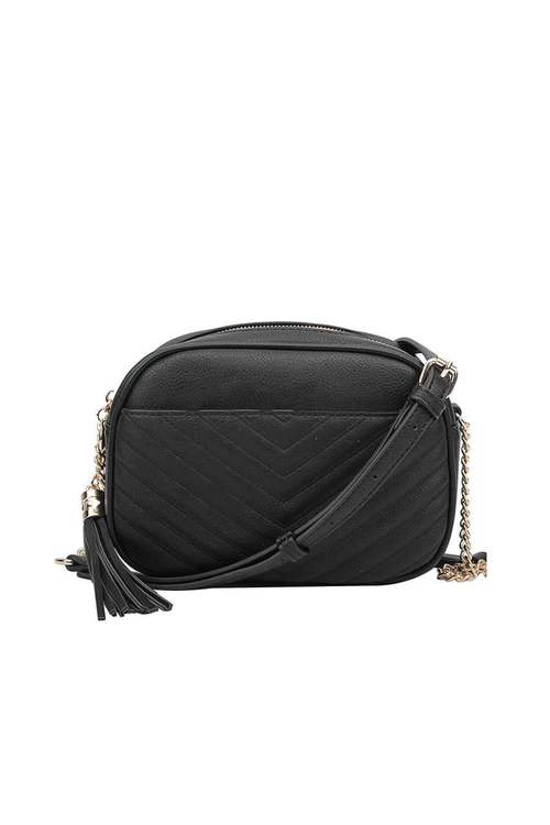 Vegan Leather V Pattern Black Handbag | Bella Lucca Boutique