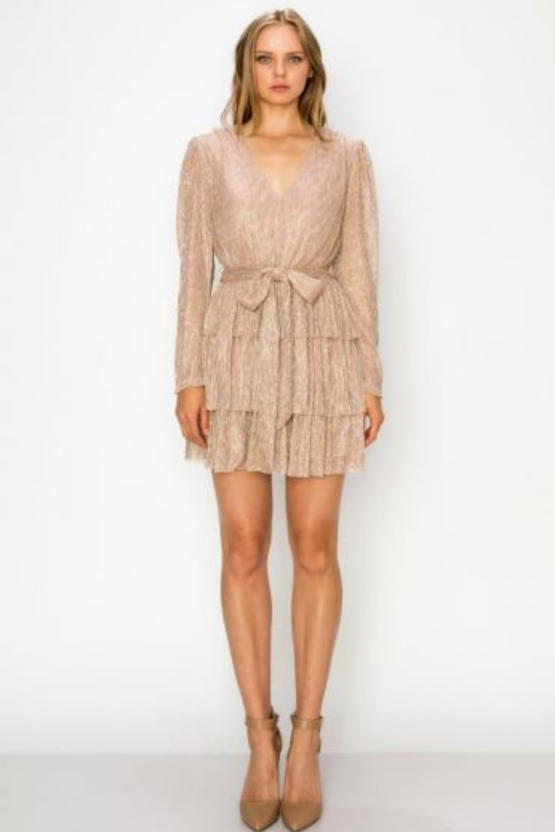 TIERED SPARKLE DRESS | ROSÉ