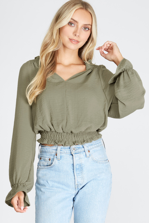 Olive Smocked Waist Blouse | Bella Lucca Boutique