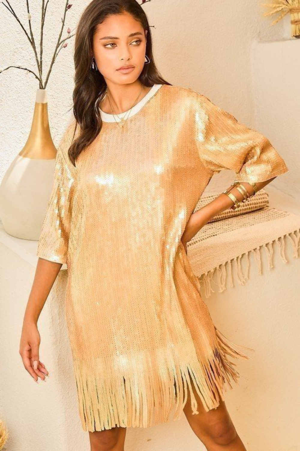 Solid Gold Sparkle Cut Fringe Dress – Les Tout Petits