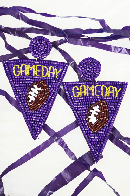 Purple Beaded Game Day Pendant Earrings | Bella Lucca Boutique