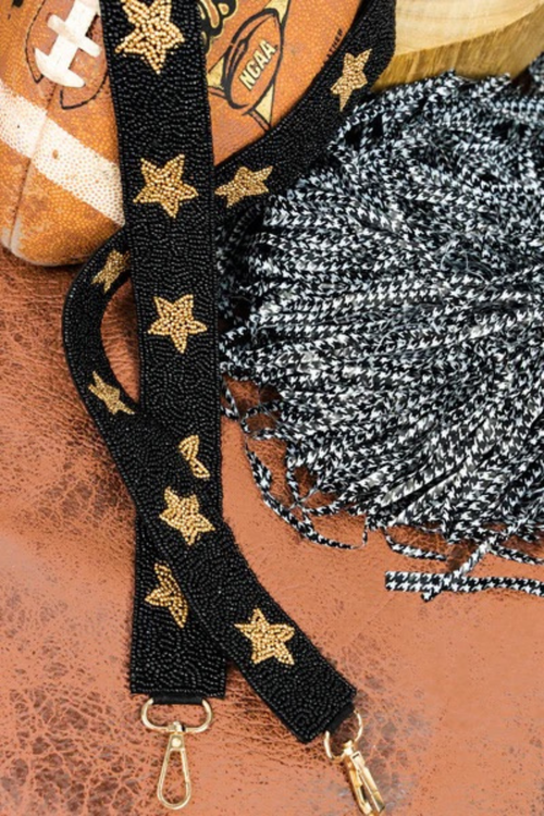 Saints Game Day Beaded Guitar Strap Black & Gold Stars | Bella Lucca Boutique