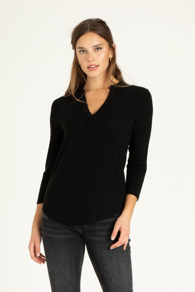 Black 3/4 Sleeve V-Neck Top | Bella Lucca Boutique