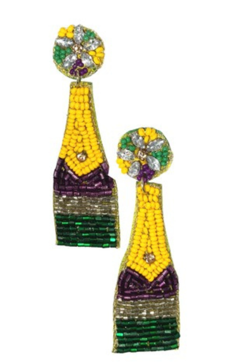 Mardi Gras Champagne Bottle Seed Bead Earrings | Bella Lucca Boutique