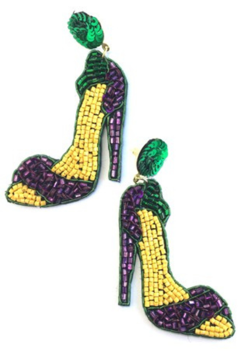 Mardi Gras Muses High Heels Seed Bead Earrings | Bella Lucca Boutique