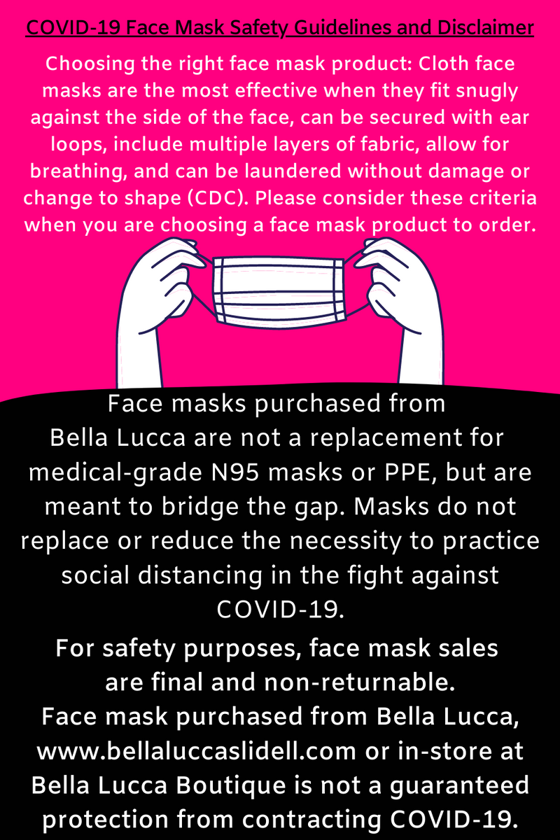 Face Cover Guidelines & Disclaimer | Bella Lucca Boutique