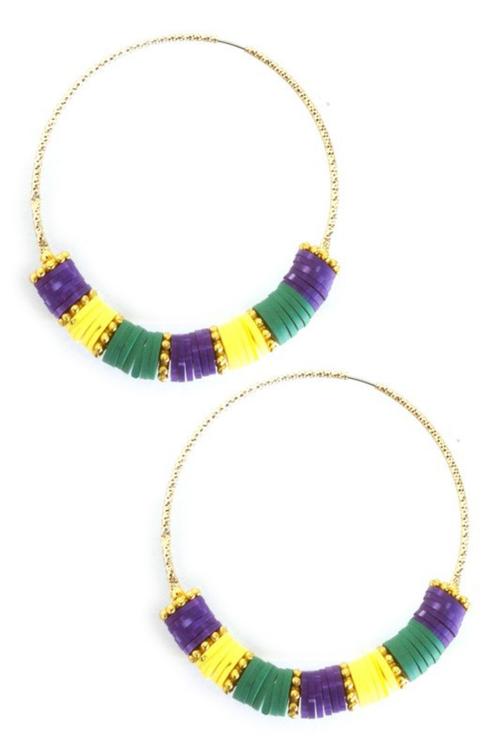 Mardi Gras Heishi Bead Hoop Earrings | Bella Lucca Boutique