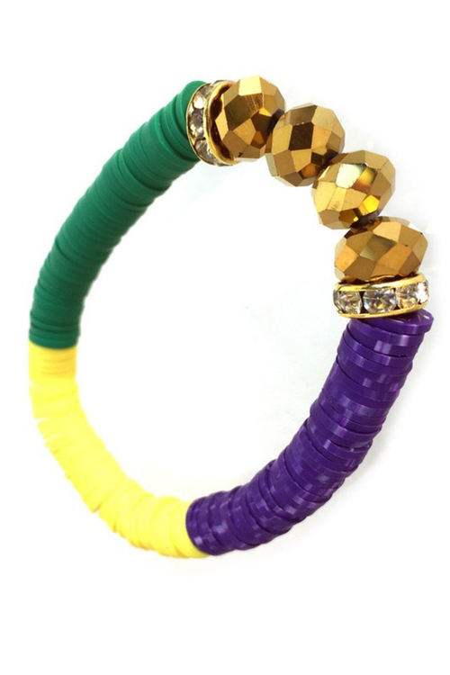 Mardi Gras Heishi Bead Stretch Bracelet | Bella Lucca Boutique