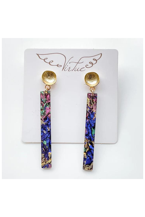 Virtue Jewelry Mardi Gras Acrylic Bar with Gold Post Earrings | Bella Lucca Boutique