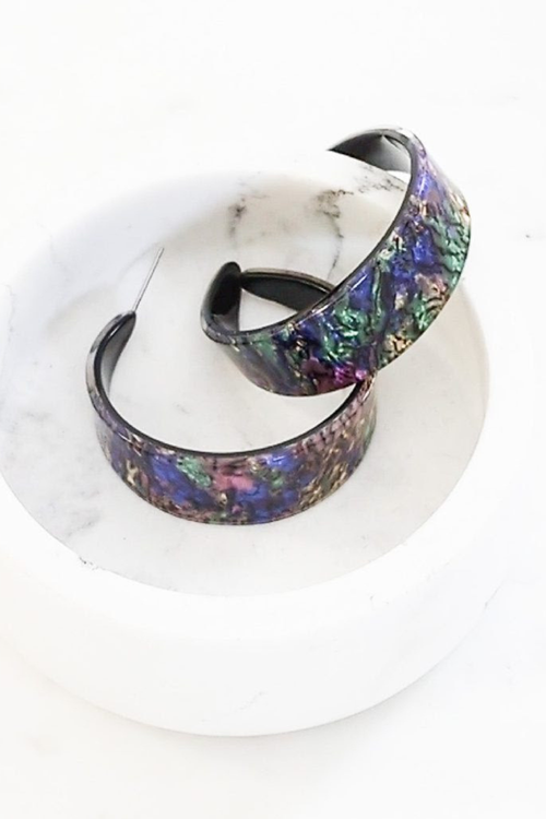 Virtue Jewelry Mardi Gras Medium Flat Acrylic Hoop Earrings | Bella Lucca Boutique