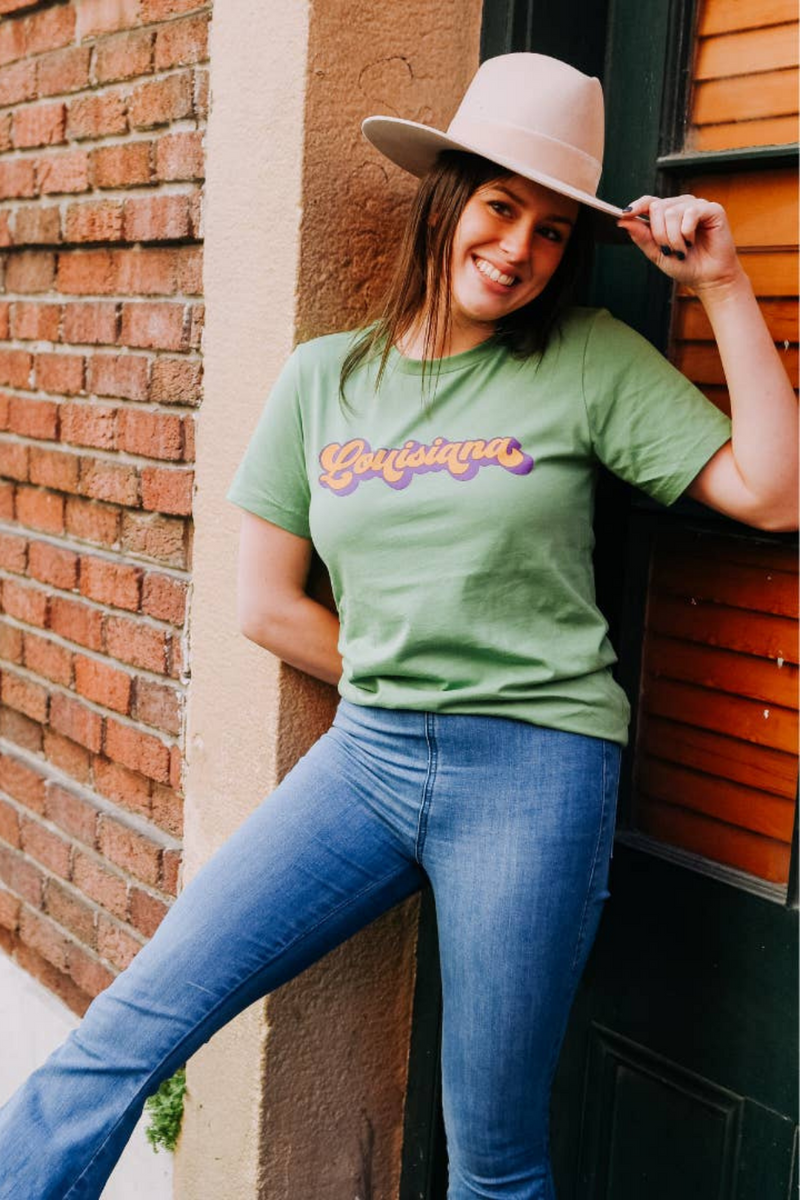 Mardi Gras Graphic Tee Louisiana Retro Script | Bella Lucca Boutique