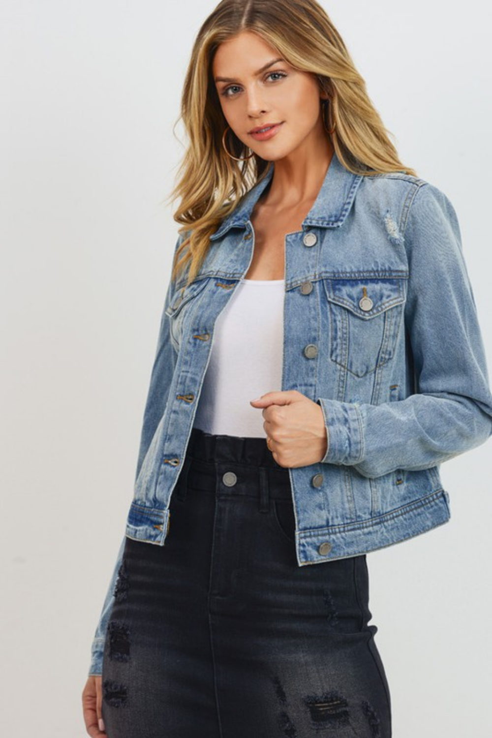 Distressed Denim Jean Jacket | Bella Lucca Boutique