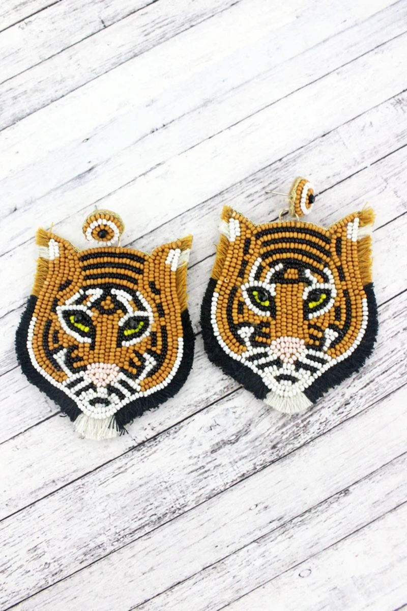 Beaded Tiger Face Earrings | Bella Lucca Boutique