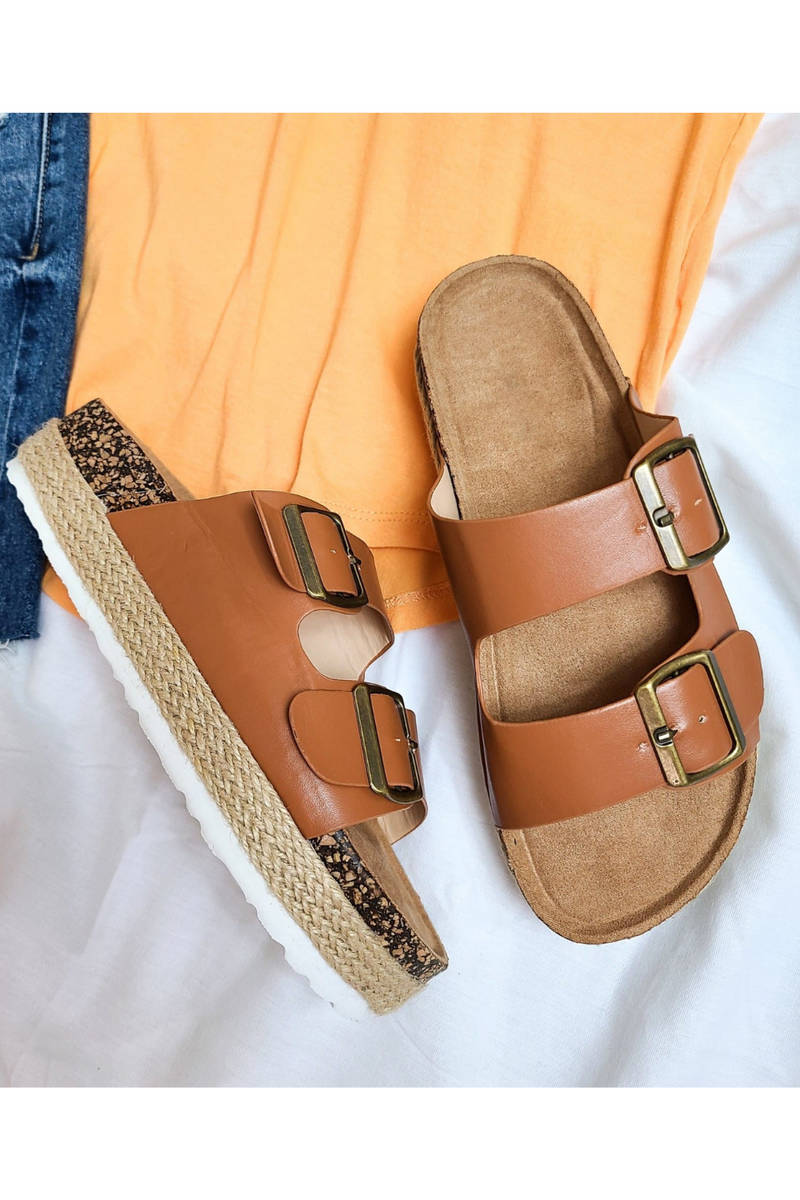 Inspired Brown Two Strap Platform Sandal Bella Lucca Boutique