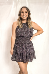 Black Smocked Waist Printed Dress | Bella Lucca Boutique