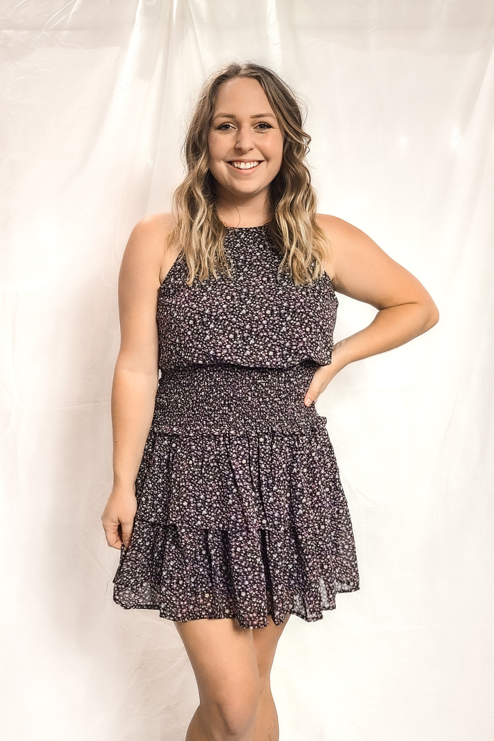 Black Smocked Waist Printed Dress | Bella Lucca Boutique