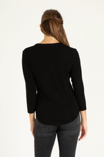 Black 3/4 Sleeve V-Neck Top | Bella Lucca Boutique