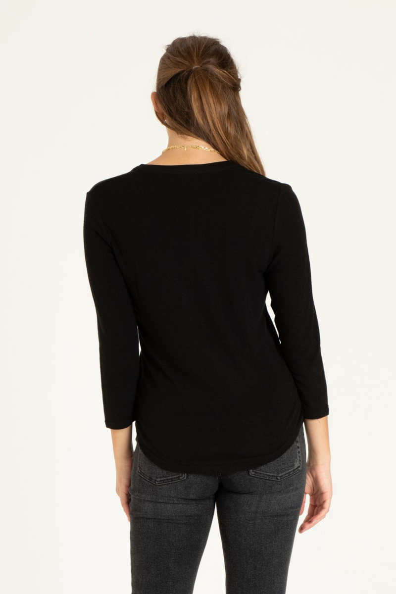 Black 3/4 Sleeve V-Neck Top | Bella Lucca Boutique