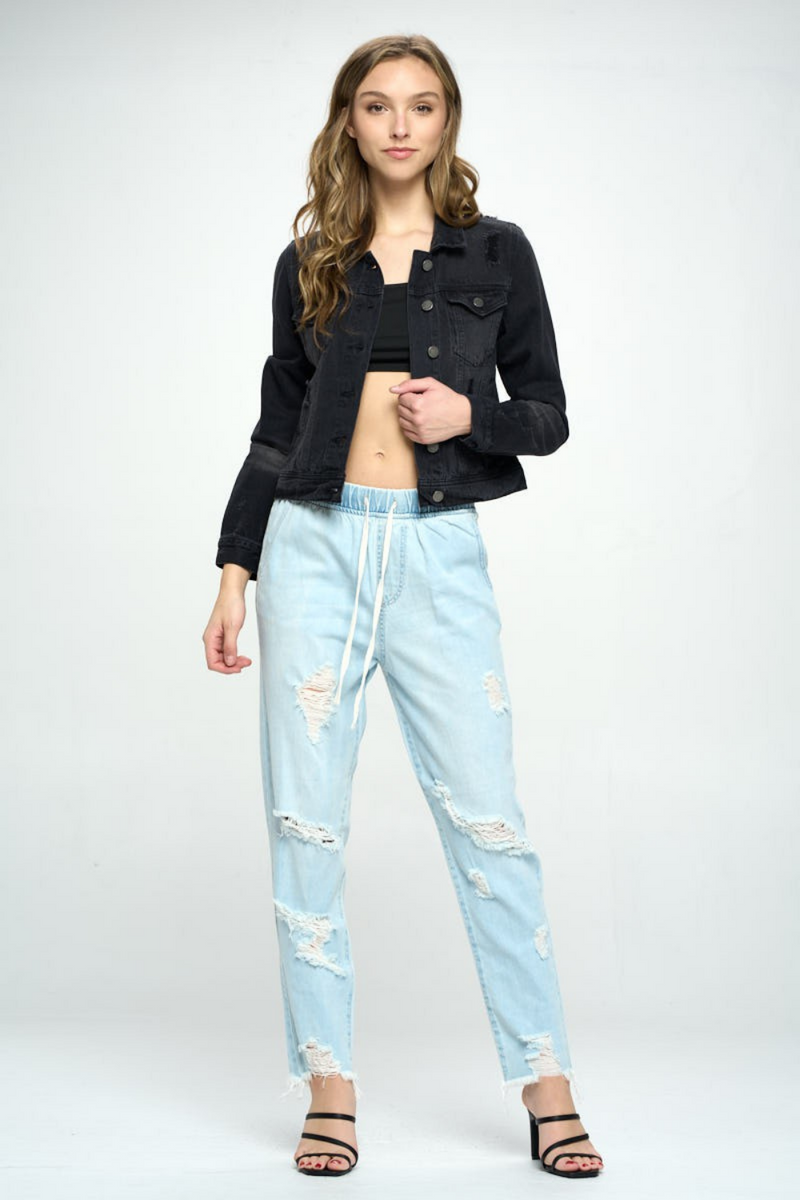 Black Distressed Denim Jean Jacket | Bella Lucca Boutique