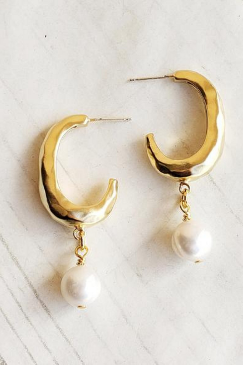 Virtue Jewelry Gold Ellipse Pearl  Earrings | Bella Lucca Boutique