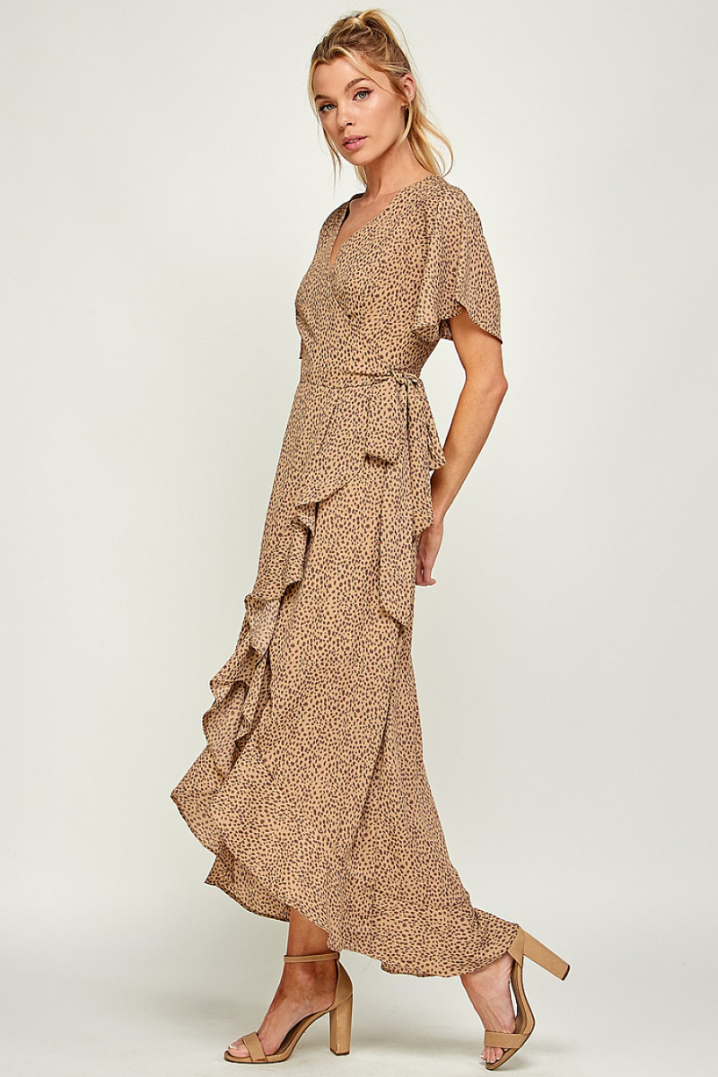 Women's Silky Cheetah Wrap Maxi Dress | Bella Lucca Boutique