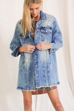 Midi Length Distressed Denim Shacket | Bella Lucca Boutique