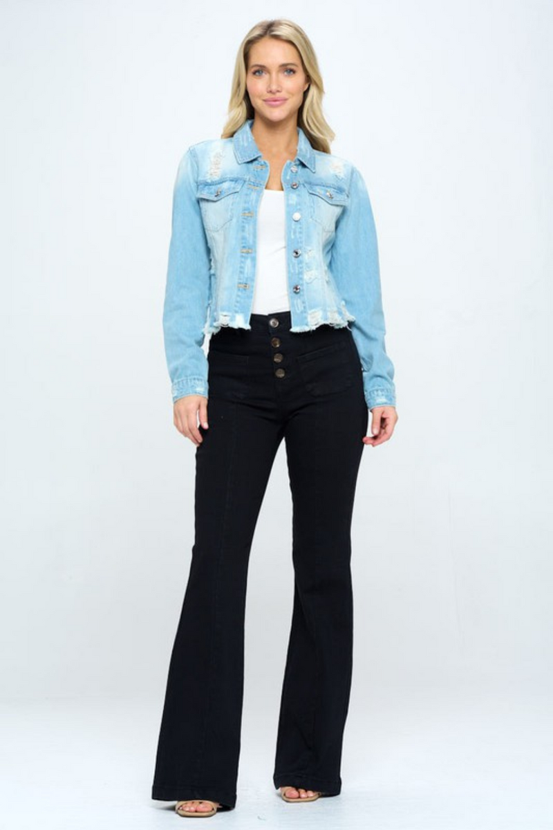 Distressed Cropped Denim Jean Jacket | Bella Lucca Boutique