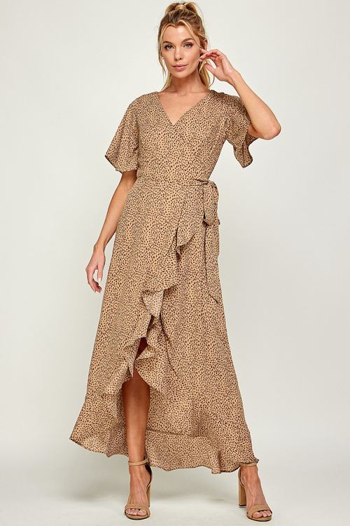 Women's Silky Cheetah Wrap Maxi Dress | Bella Lucca Boutique