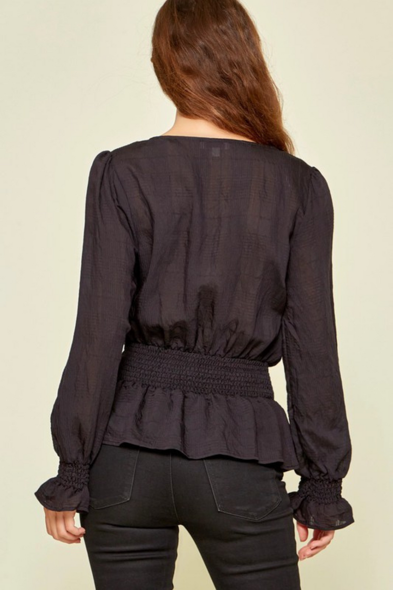 Black Smocked Waist Blouse | Bella Lucca Boutique