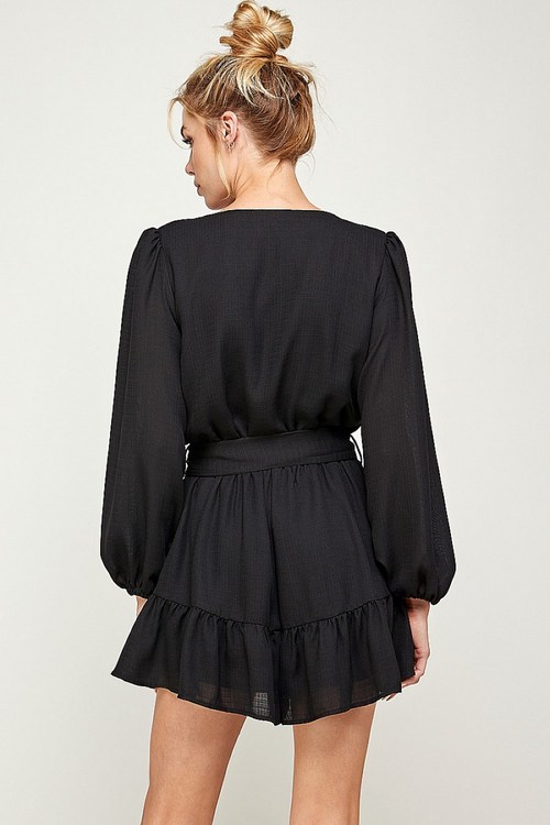 Solid Black Dressy Ruffled Romper | Bella Lucca Boutique