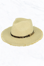 Straw Fringe Sun Fedora Hat Leopard Buckle | Bella Lucca Boutique