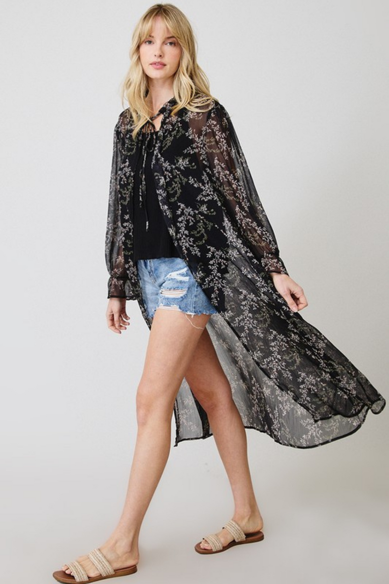 Sheer Black Floral Duster | Bella Lucca Boutique