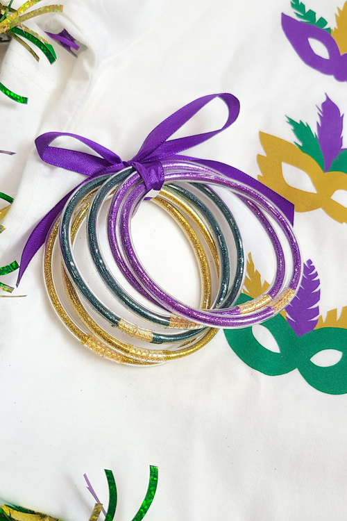 Mardi Gras Glitter Tube Jelly Bracelet Stack | Bella Lucca Boutique