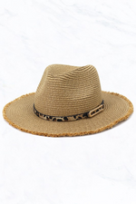 Straw Fringe Sun Fedora Hat Leopard Buckle | Bella Lucca Boutique