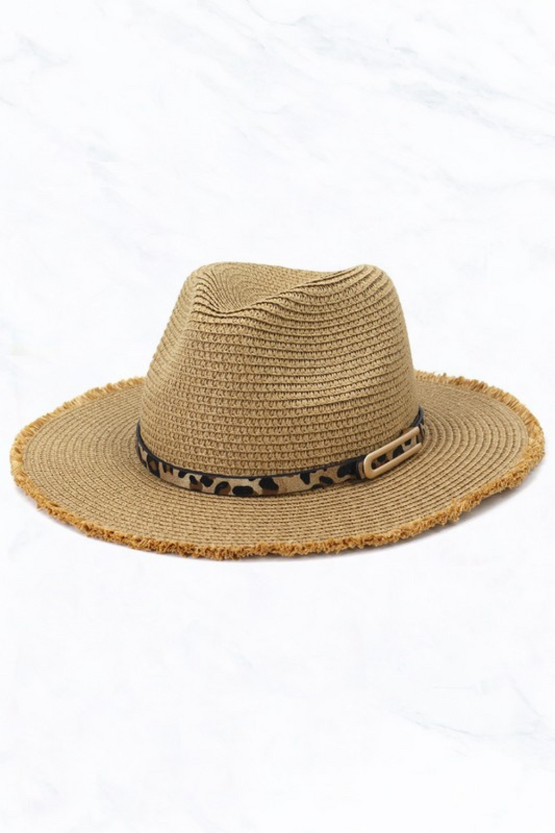 Straw Fringe Sun Fedora Hat Leopard Buckle | Bella Lucca Boutique