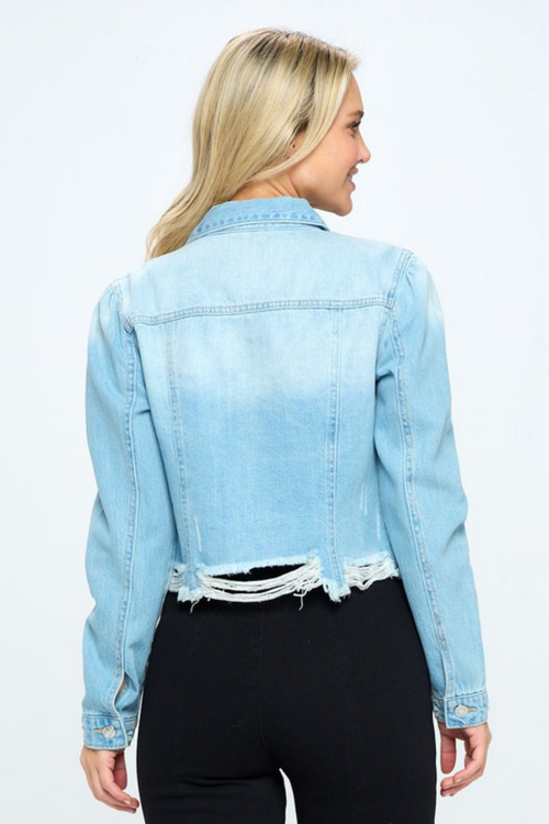Distressed Cropped Denim Jean Jacket | Bella Lucca Boutique