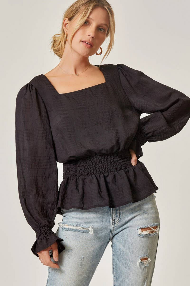 Black Smocked Waist Blouse | Bella Lucca Boutique