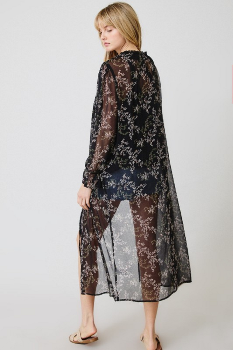 Sheer Black Floral Duster | Bella Lucca Boutique