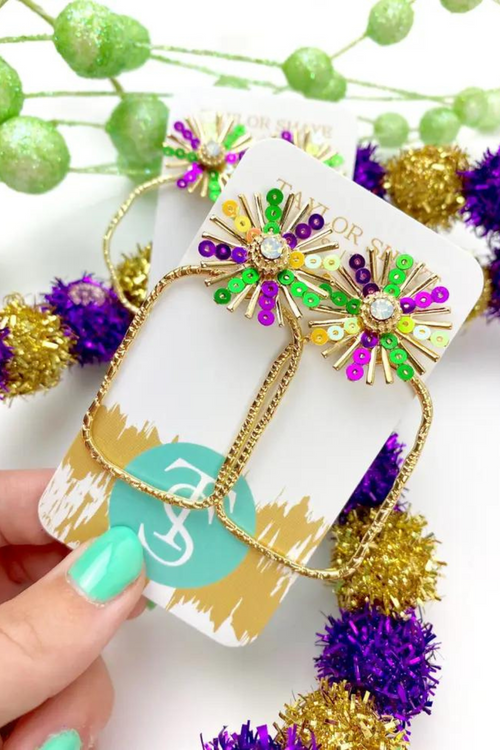 Taylor Shaye Mardi Gras Sequins Rectangle Hoops | Bella Lucca Boutique