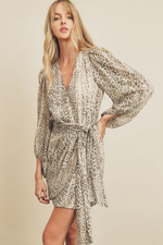 Leopard Print Satin Wrap Dress | Bella Lucca Boutique